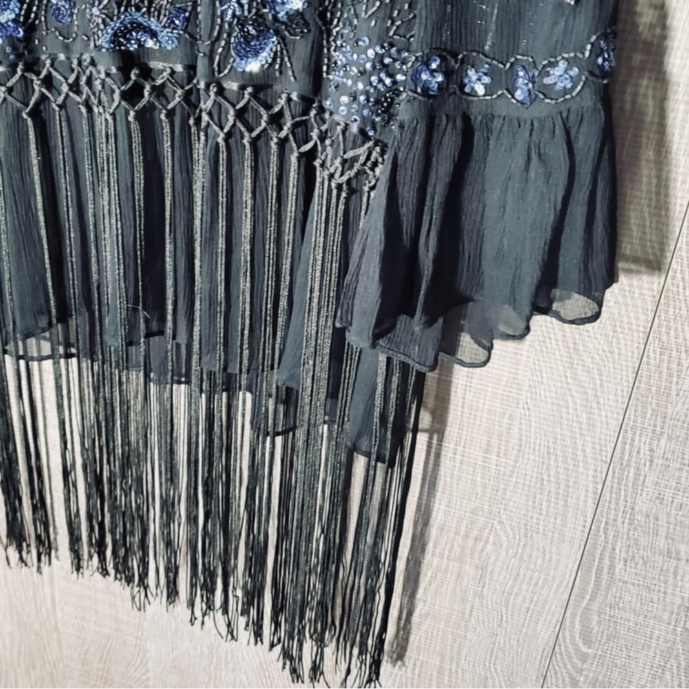 Elie Tahari Aislin Fringe Beaded Top Large - Picture 7 of 16